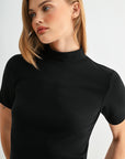 Black Short Sleeve Mock Neck Top