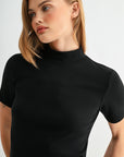 Black Short Sleeve Mock Neck Top