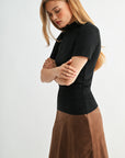 Black Petite Short Sleeve Mock Neck Top