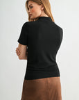 Black Plus-Size Short Sleeve Mock Neck Top