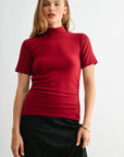 Cherry Petite Short Sleeve Mock Neck Top