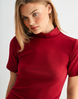 Cherry Petite Short Sleeve Mock Neck Top