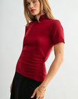 Cherry Petite Short Sleeve Mock Neck Top