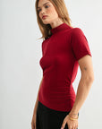 Cherry Petite Short Sleeve Mock Neck Top