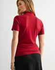 Cherry Petite Short Sleeve Mock Neck Top