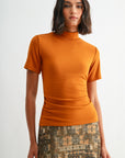 Curry Short Sleeve Mock Neck Top