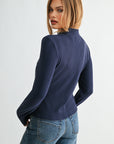 Navy Long Sleeve Mock Neck Top