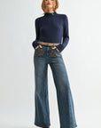 Navy Long Sleeve Mock Neck Top