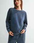 Navybean Long Sleeve Crew Neck Spliced Sweatshirt