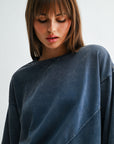 Navybean Long Sleeve Crew Neck Spliced Sweatshirt