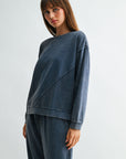 Navybean Long Sleeve Crew Neck Spliced Sweatshirt