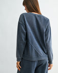 Navybean Long Sleeve Crew Neck Spliced Sweatshirt