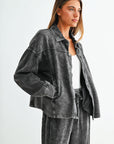 Black Long Sleeve Cropped Shacket