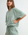Soft Sage Short Sleeve Lace Mixed Sweatshirt