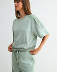 Soft Sage Plus-Size Short Sleeve Lace Mixed Sweatshirt