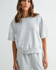 Heather Grey Petite Short Sleeve Lace Mixed Sweatshirt