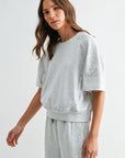 Heather Grey Short Sleeve Lace Mixed Sweatshirt