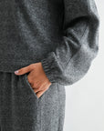 Charcoal Long Blouson Sleeve Crew Neck Top