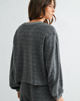 Charcoal Long Blouson Sleeve Crew Neck Top