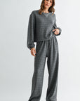Charcoal Long Blouson Sleeve Crew Neck Top