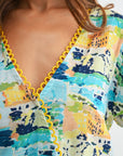 Aqua Printed Faux-Surplus Top