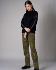 Black Lutetia long sleeve whipstitch sweater with mock turtleneck