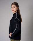 Black Lutetia long sleeve whipstitch sweater with mock turtleneck