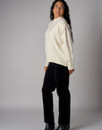 Bone White Lutetia long sleeve whipstitch sweater with mock turtleneck
