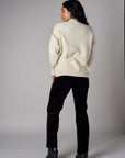 Bone White Lutetia long sleeve whipstitch sweater with mock turtleneck