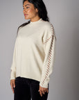 Bone White Lutetia long sleeve whipstitch sweater with mock turtleneck