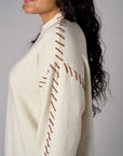 Bone White Lutetia long sleeve whipstitch sweater with mock turtleneck