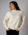 Bone White Lutetia long sleeve whipstitch sweater with mock turtleneck