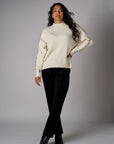 Bone White Lutetia long sleeve whipstitch sweater with mock turtleneck