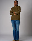 Olive Lutetia long sleeve whipstitch sweater with mock turtleneck