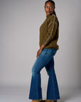 Olive Lutetia long sleeve whipstitch sweater with mock turtleneck