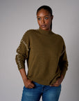 Olive Lutetia long sleeve whipstitch sweater with mock turtleneck