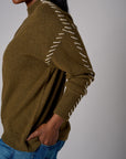Olive Lutetia long sleeve whipstitch sweater with mock turtleneck