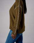 Olive Lutetia long sleeve whipstitch sweater with mock turtleneck
