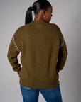 Olive Lutetia long sleeve whipstitch sweater with mock turtleneck