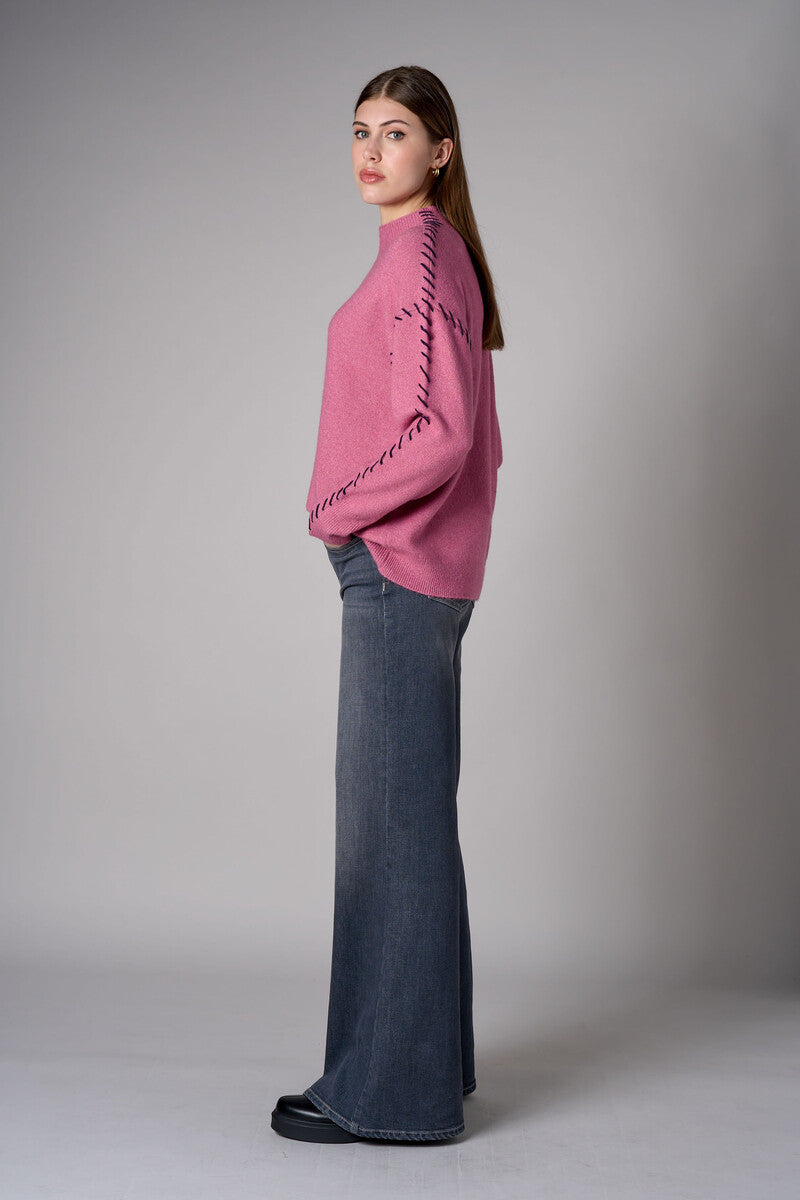 Rose Lutetia long sleeve whipstitch sweater with mock turtleneck