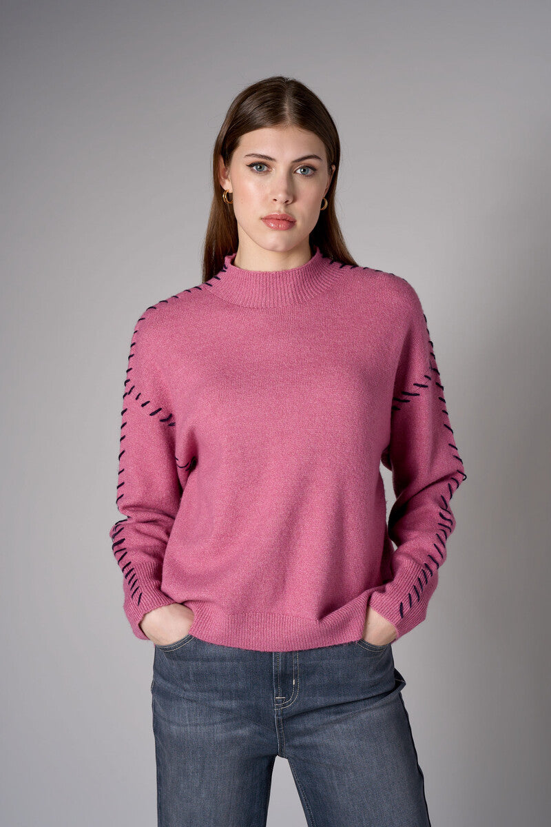 Rose Lutetia long sleeve whipstitch sweater with mock turtleneck