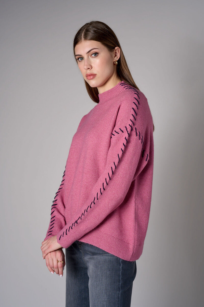 Rose Lutetia long sleeve whipstitch sweater with mock turtleneck