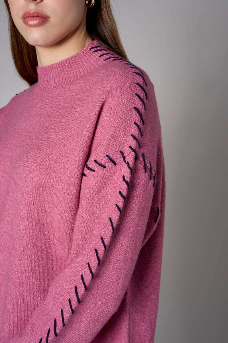 Rose Lutetia long sleeve whipstitch sweater with mock turtleneck