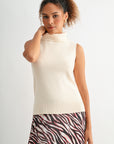 Bone White sleeveless turtleneck sweater