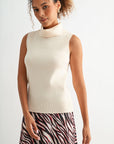 Bone White sleeveless turtleneck sweater