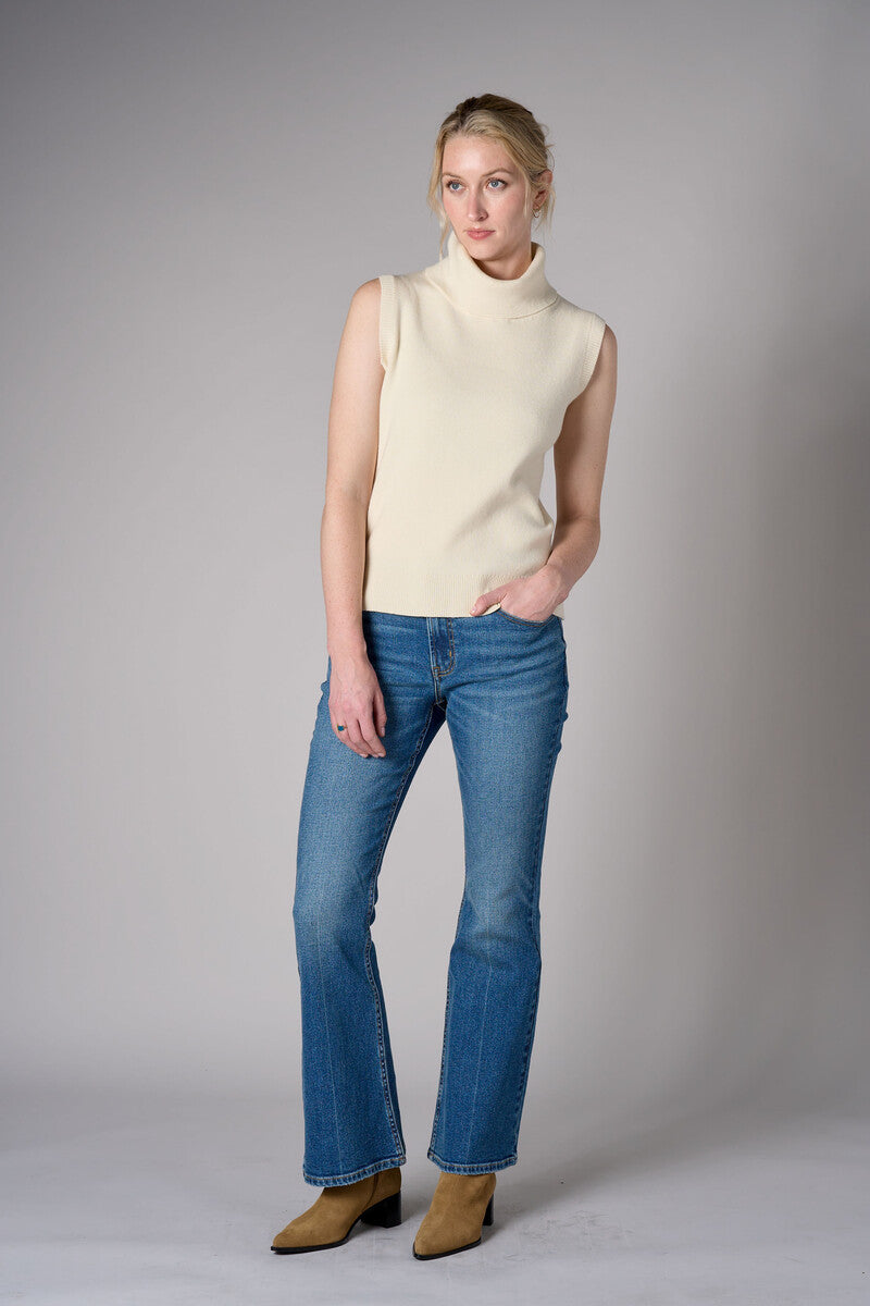 Bone White sleeveless turtleneck sweater