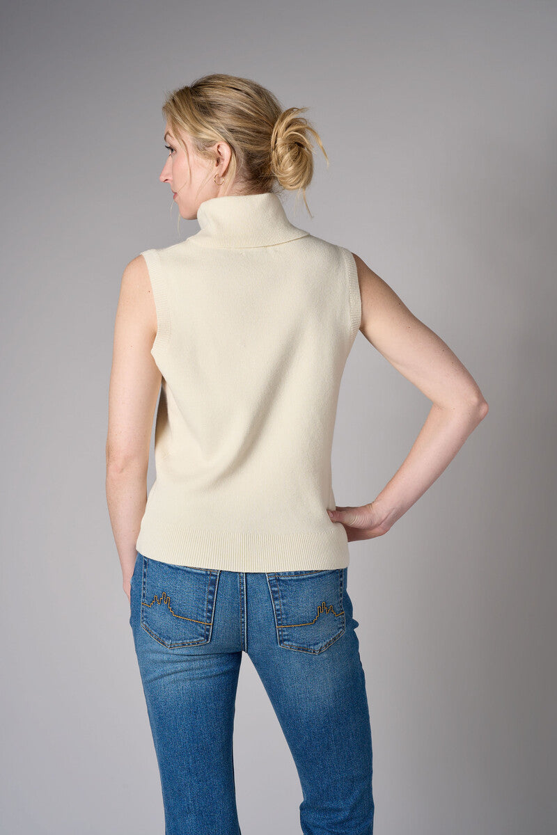 Bone White sleeveless turtleneck sweater