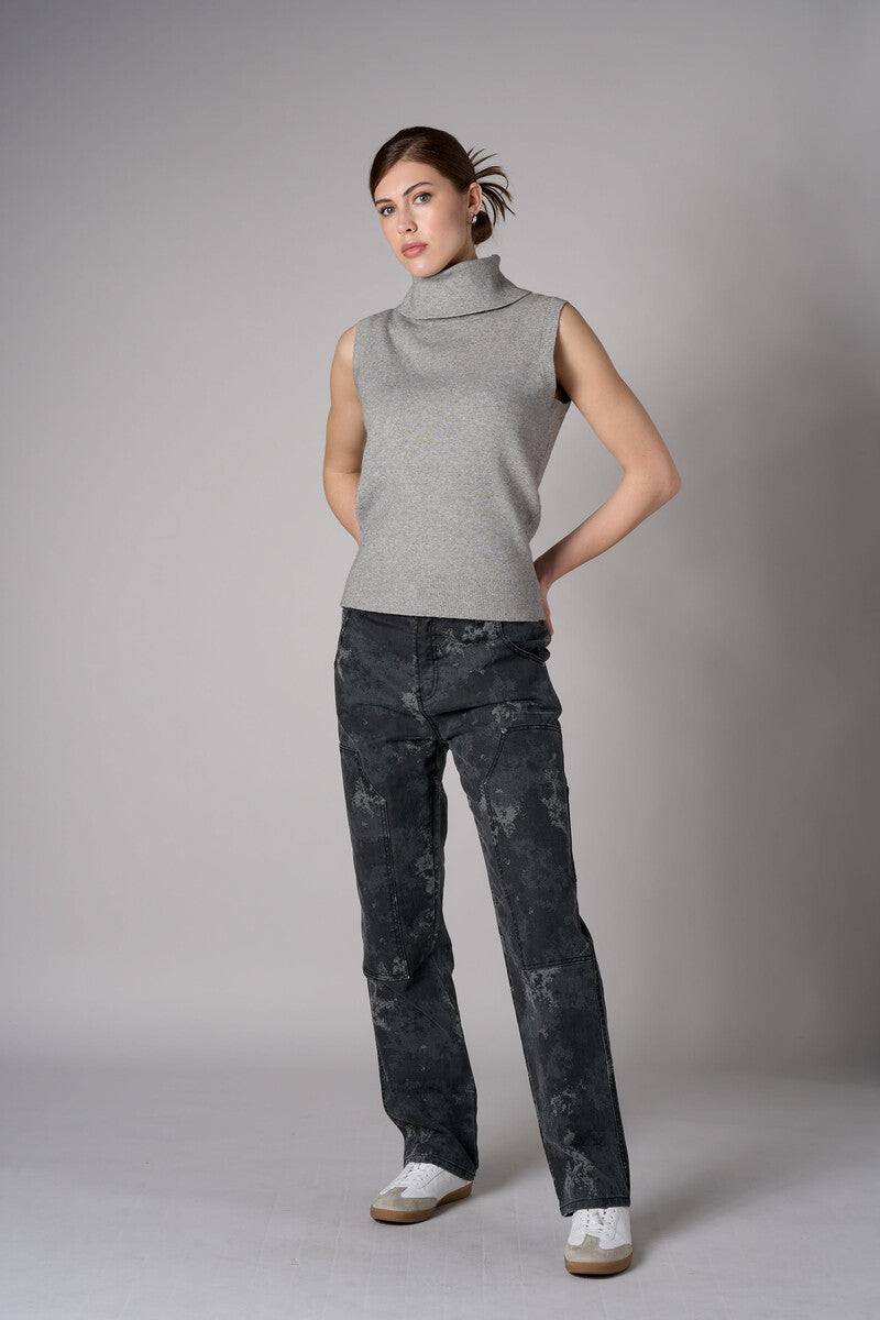 Gray sleeveless turtleneck sweater