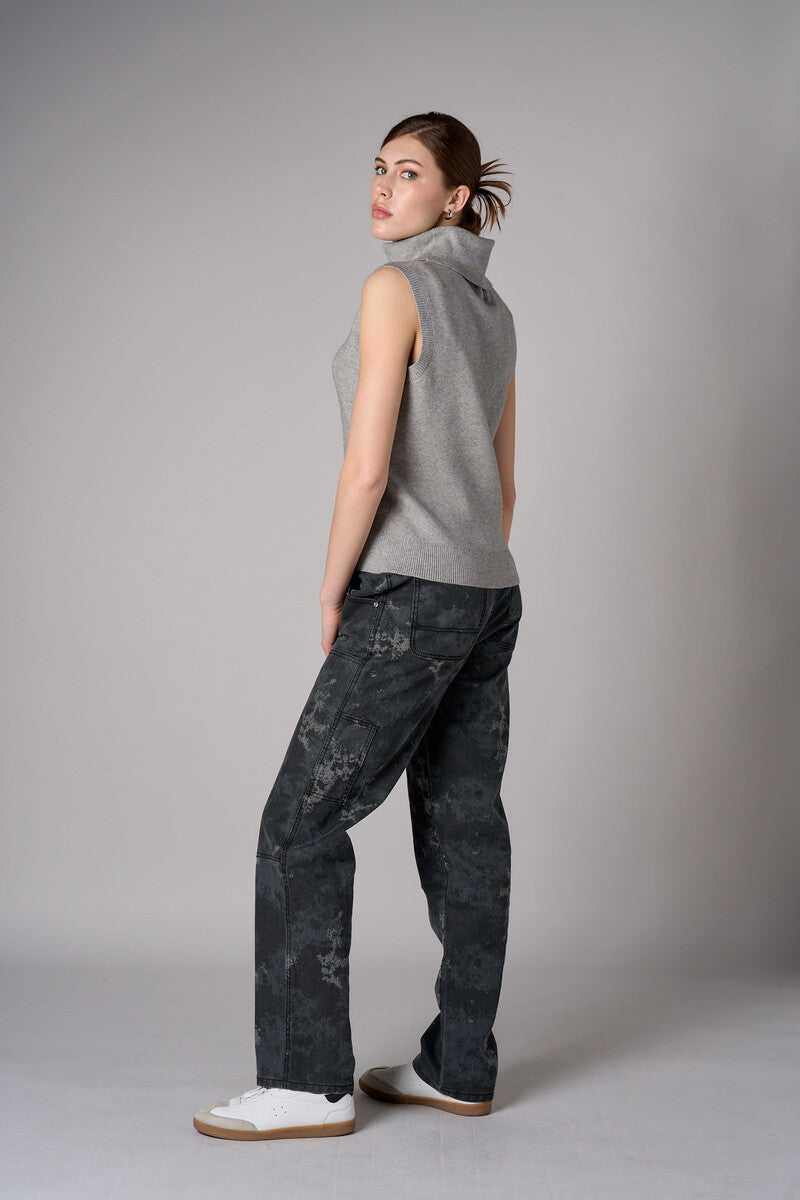 Gray sleeveless turtleneck sweater
