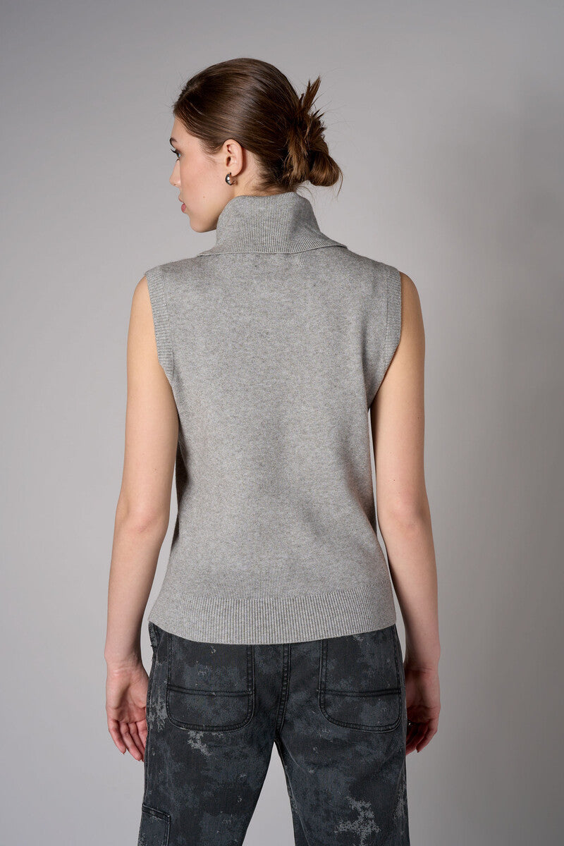 Gray sleeveless turtleneck sweater